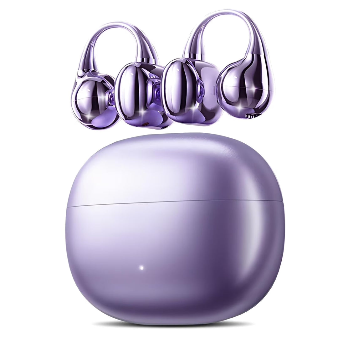 Open Ear Earbuds, Wireless Earbuds, Bluetooth Headphones with Mic, Adaptive Noise Cancelling Calls, Bluetooth 5.4, 50H Playtime, Light Weight, Clip on Earbuds for Workout/Running (Purple)