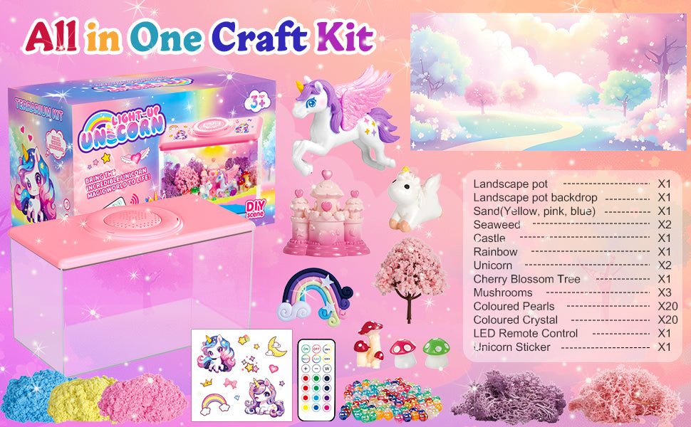 Kit de terrario de unicornio iluminado para niños - Luz