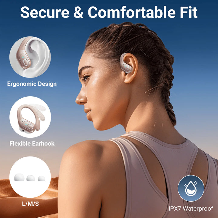 Headphones Wireless Earbuds Sport, Bluetooth 5.3 over Ear Buds Stereo Deep Bass Headset with Earhooks, 80H Dual LED Display Wireless Earphones with ENC Noise Canceling Mic,For Running/Workout