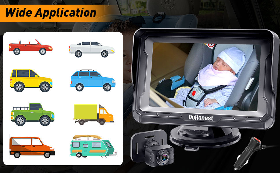 DoHonest Cámara de Coche para Bebé HD 1080P - Monitor para