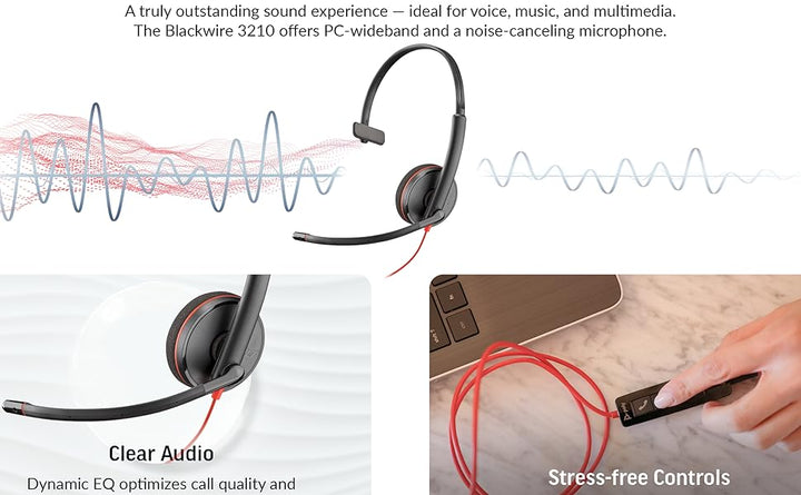Poly Blackwire 3210 - Auriculares con cable micrófono con