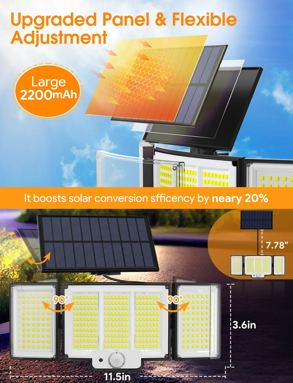 348 LED 3000LM Solar Motion Sensor Flood Lights, 2Pack