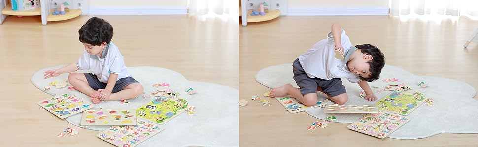 GRINNNIE - Rompecabezas de madera para niños pequeños de 3