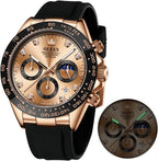 OLEVS Relojes Cronógrafo Masculinos de Moda Empresarial Analógico Quartz Reloj de Pulsera para Hombre, Cinturón de Silicona a prueba de agua con Luminiscente, Calendario