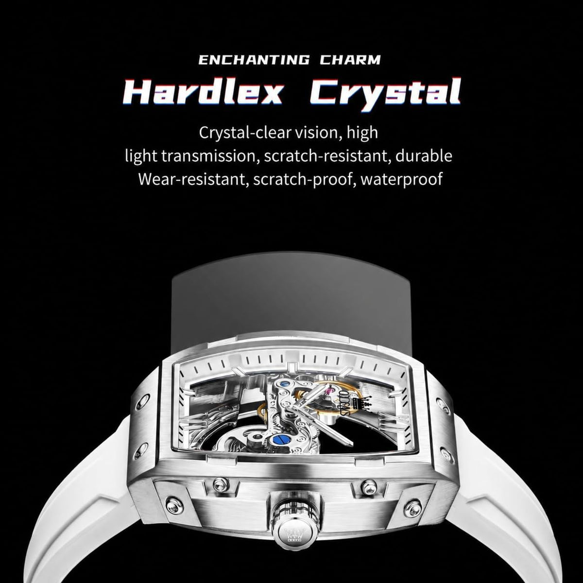OLEVS Reloj para Hombre Skeleton Automático Tonneau Correa de Silicona Negocios Lujo a Prueba de Agua Luminoso Reloj Mecánico para Hombre