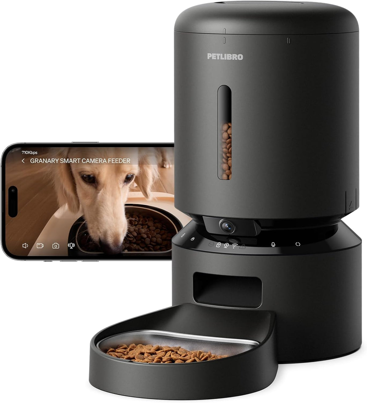 PETLIBRO Comedero automático para gatos con cámara, video HD 1080P con visión nocturna, alimentador WiFi 5G para mascotas con audio de 2 vías, sensor de bajo contenido de alimentos y bloqueo, alertas