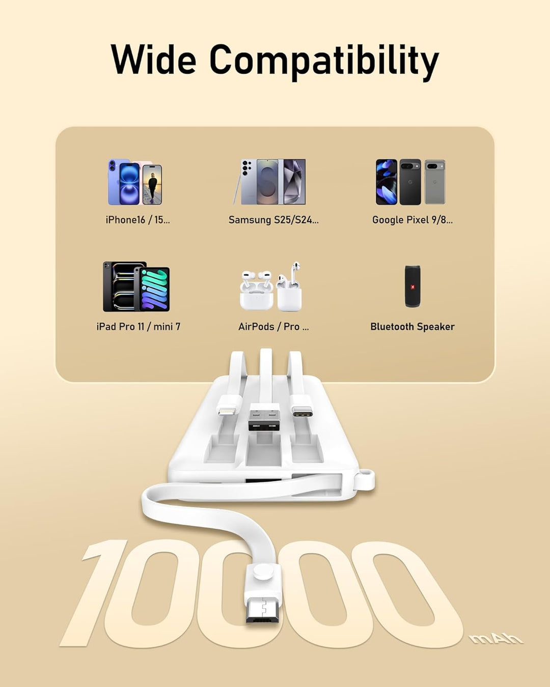 VEEKTOMX Cargador portátil con cables integrados, cargador de bater...