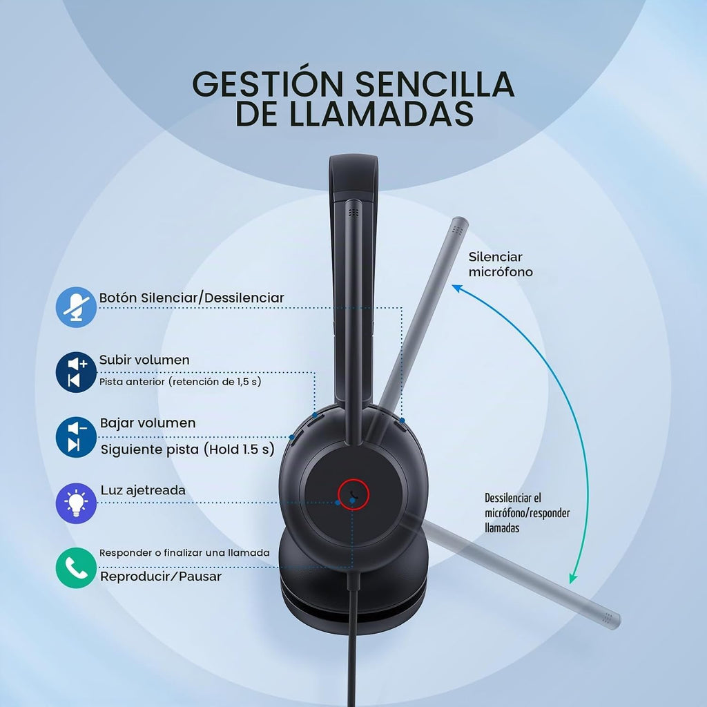 Yealink Auriculares USB UH35 para PC, Auriculares con Cable con Micrófono de Cancelación de Ruido, Certificado para Teams, Diseño de Comodidad Todo el Día, Auriculares Estéreo para Reuniones en Línea