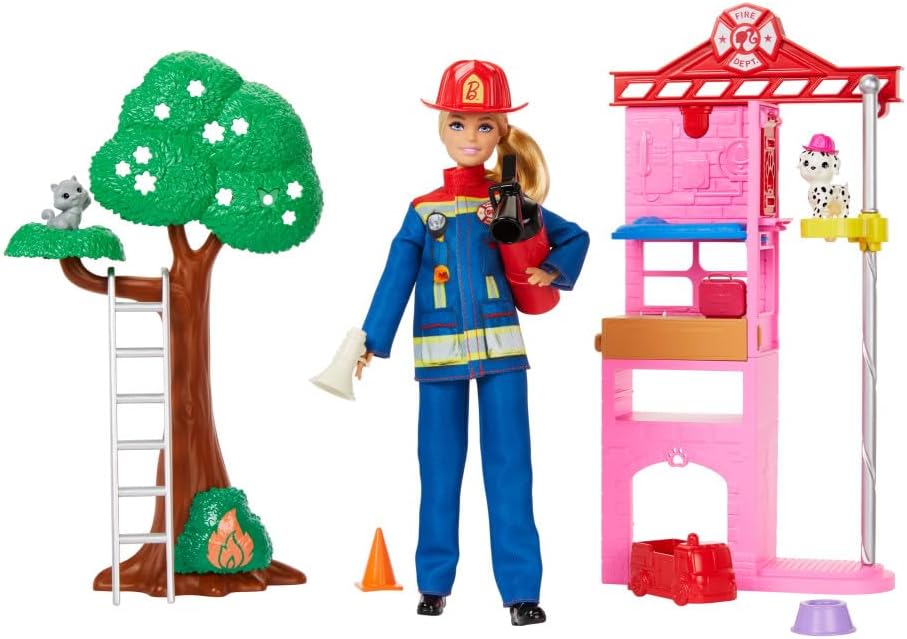 Barbie Careers - Muñeca y juego de bomberos con estación de bombero...