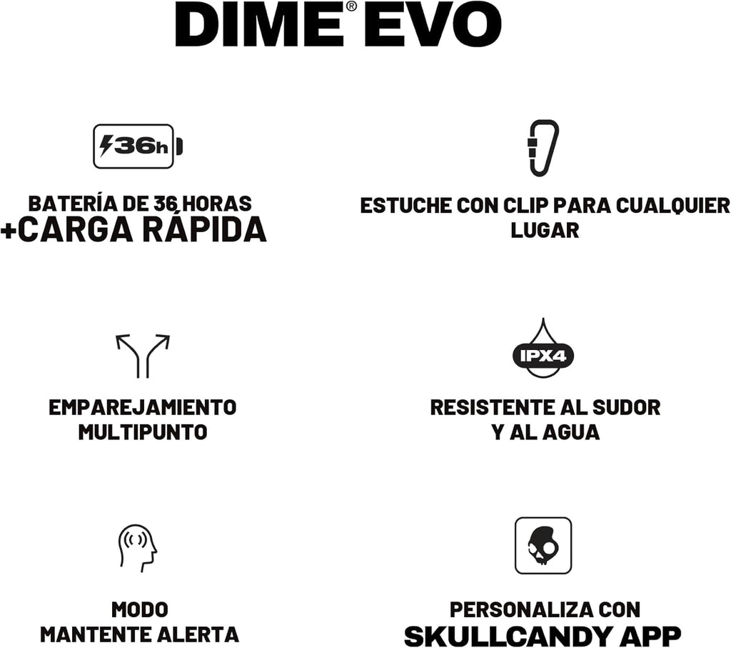 Auriculares Skullcandy Dime Evo inalámbricos, auriculares Bluetooth