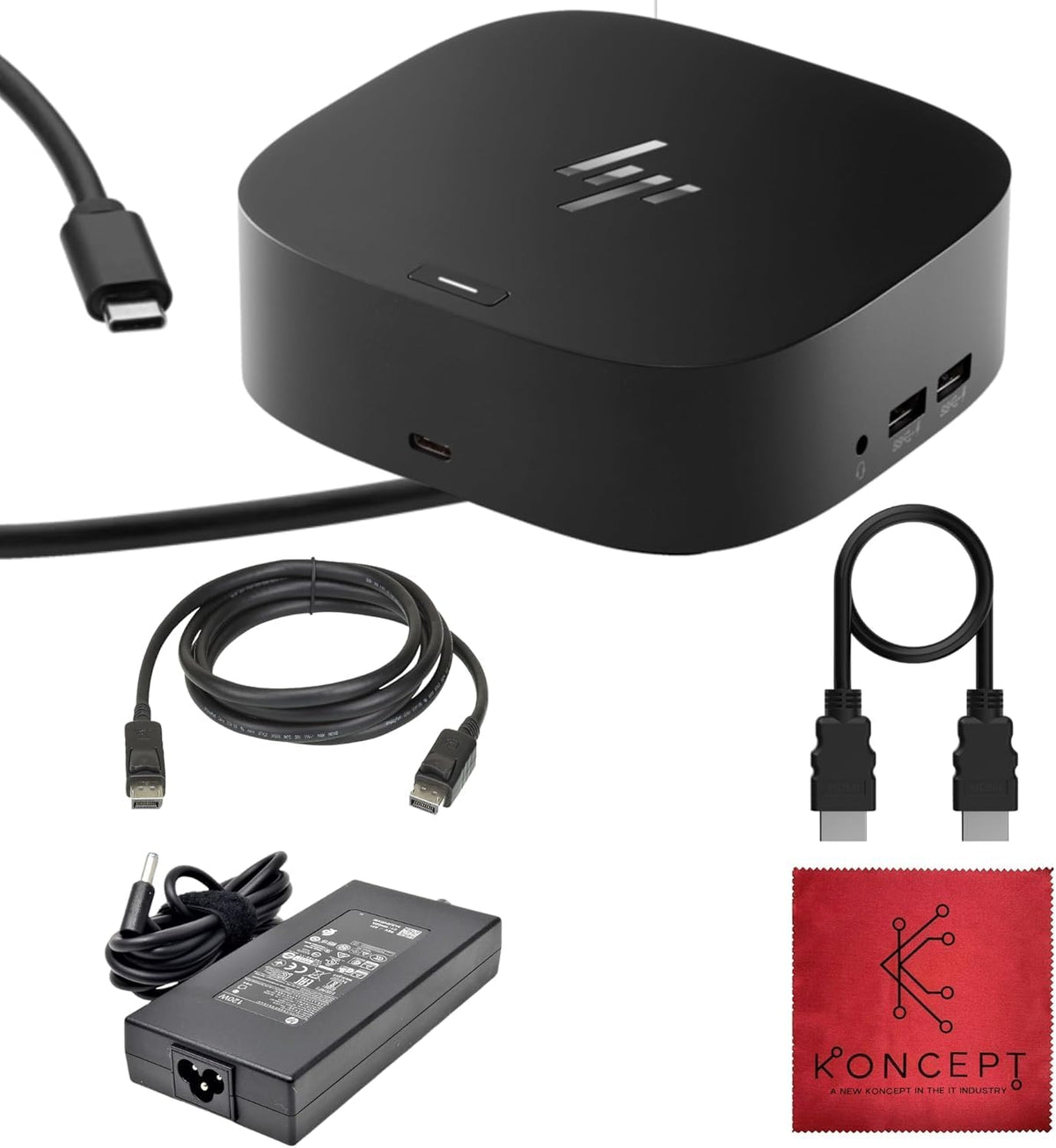 Estación de acoplamiento HP para portátil con monitor dual y carga - 5TW10AA / 5TW10UT / 5TW10AA#ABB USB-C G5 con 120W + cable HDMI + cable DisplayPort (Renovado)