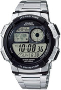 Casio AE1000W Series | Reloj Digital para Hombre | 100M WR | Múltiples Alarmas |Cronómetro de 100 s | Temporizador de Cuenta Regresiva | Mapa Mundial para Hora Mundial | Luz LED | Pantalla Analógica LC | Batería de 10 años