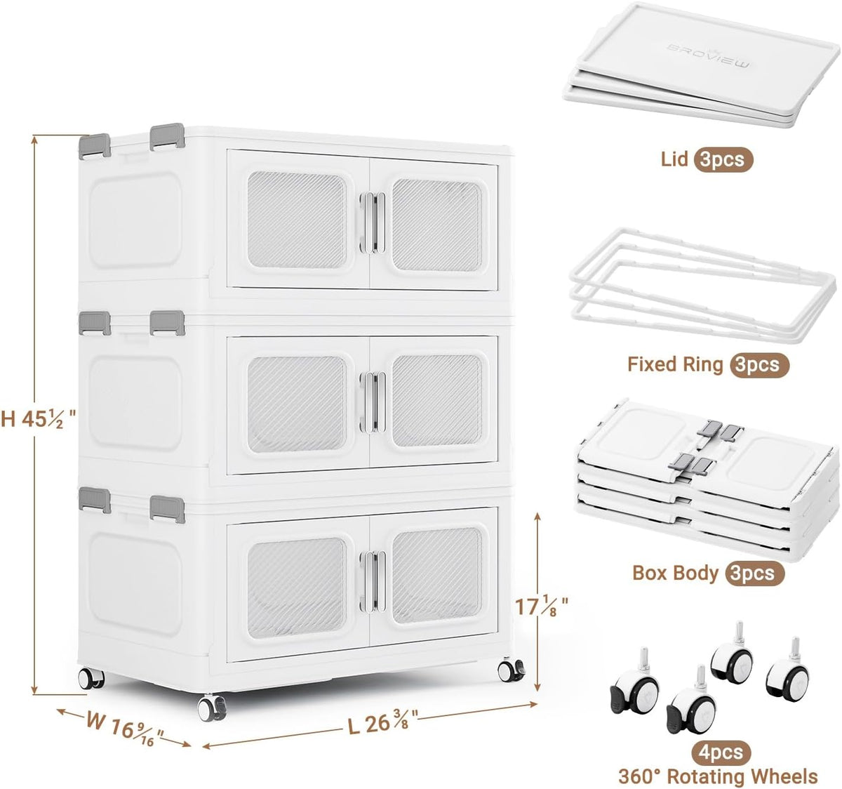 BROVIEW Contenedor de almacenamiento apilable extra grande de 450 cuartos