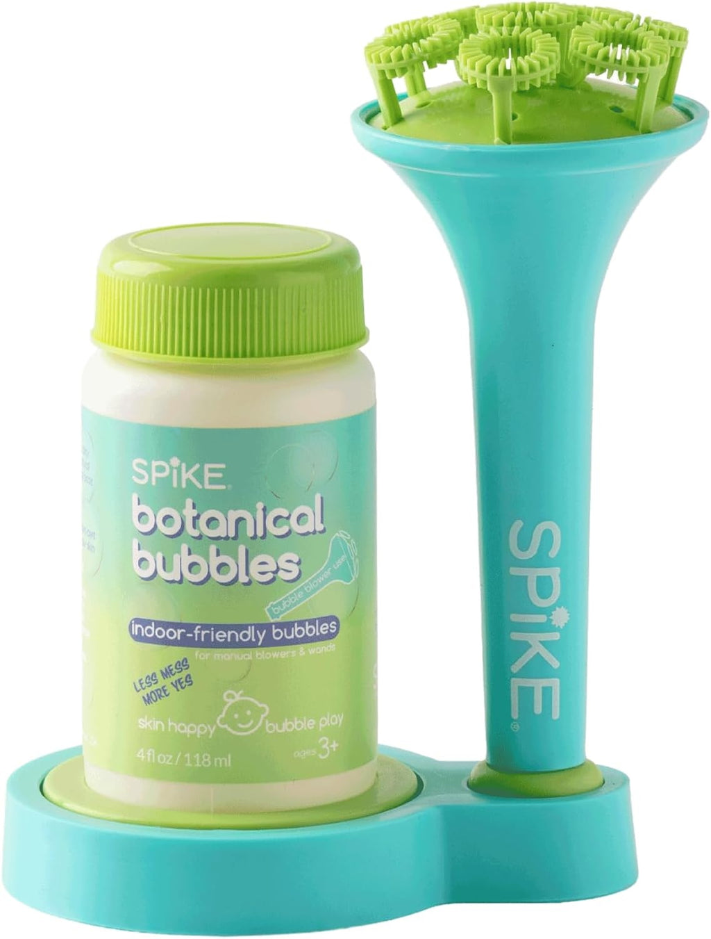 Innobaby Spike - Soplador de burbujas botánicas sin desorden y bandeja, color aguamarina