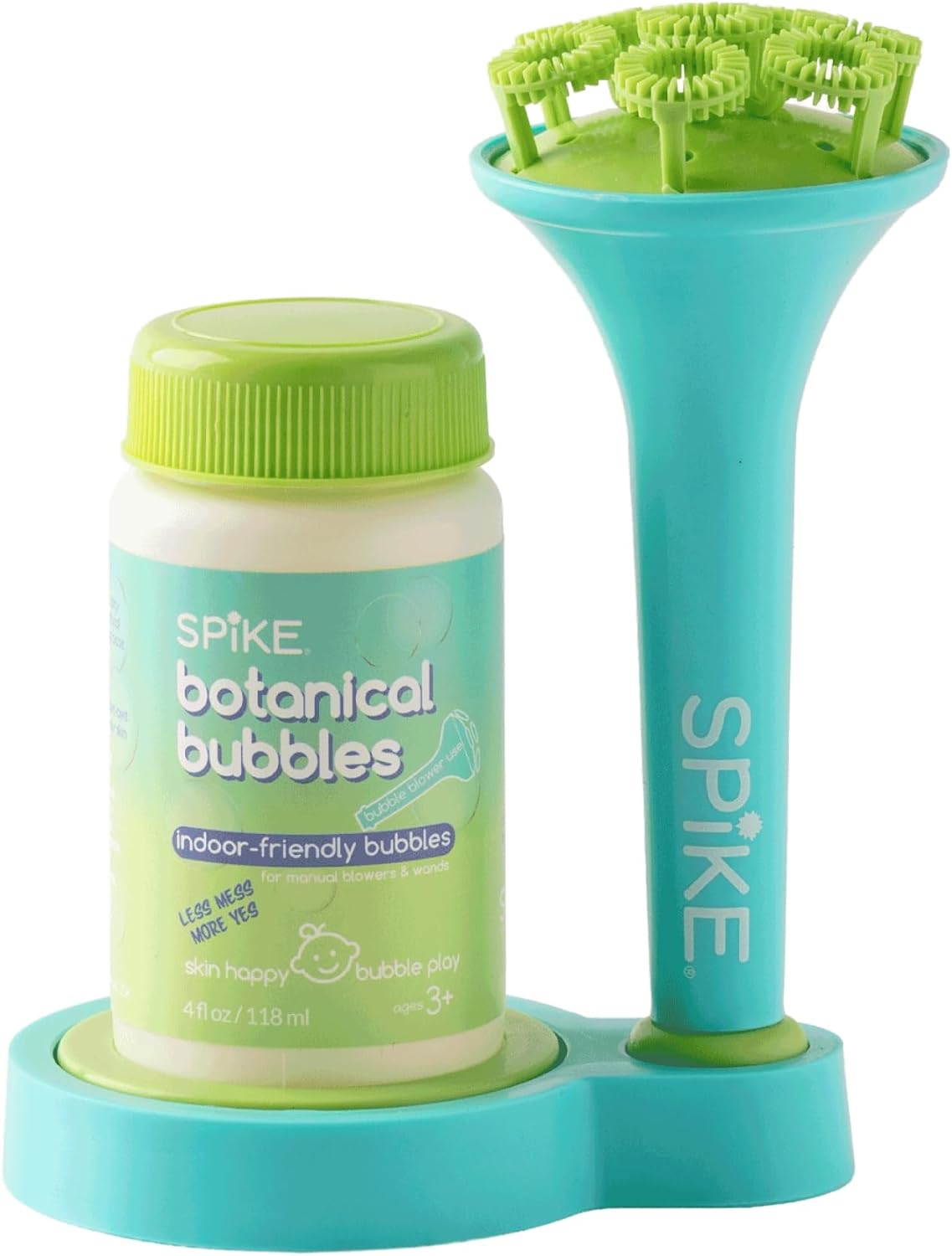 Innobaby Spike - Soplador de burbujas botánicas sin desorden y bandeja, color aguamarina