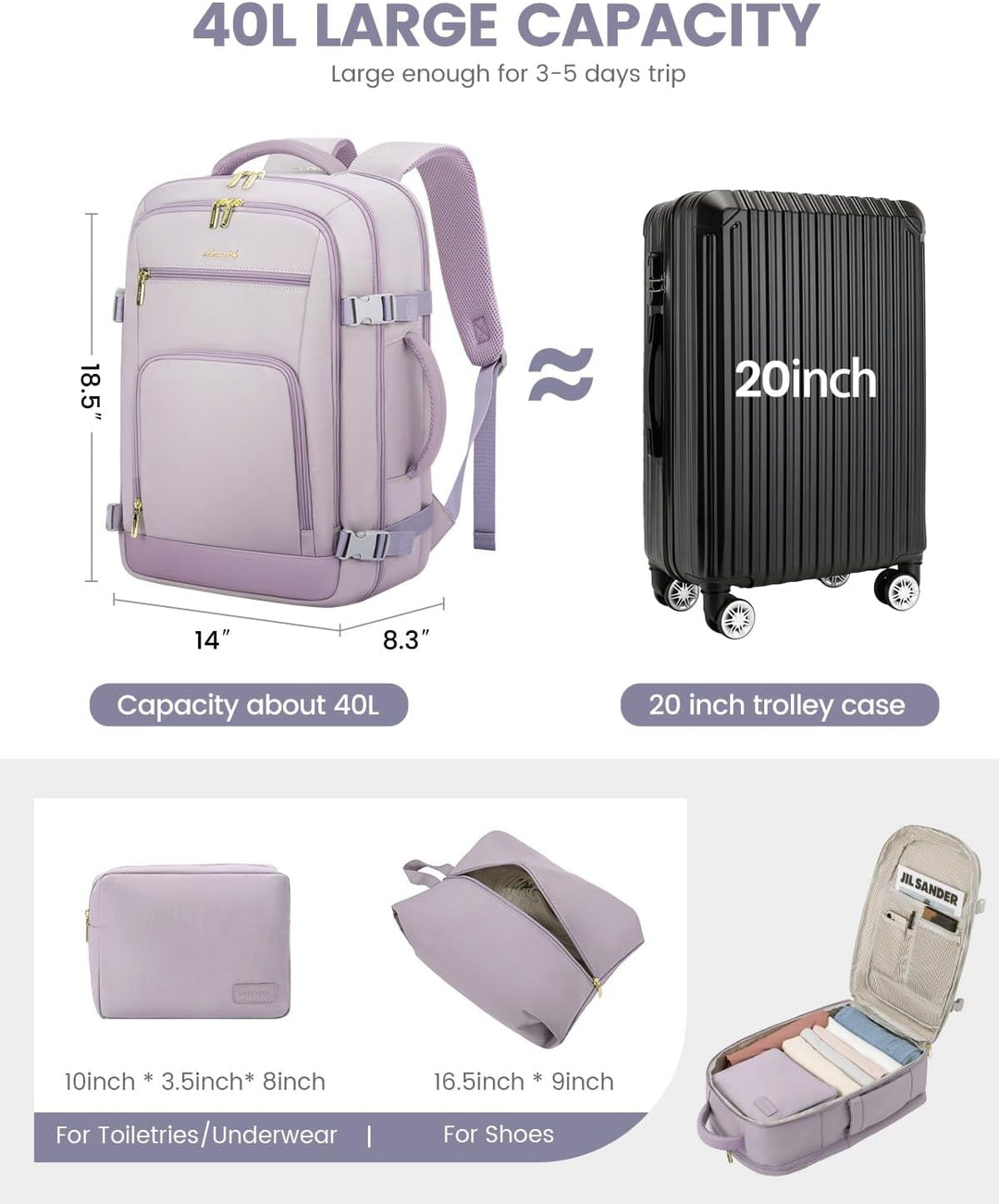 LOVEVOOK Mochila de viaje para mujer, mochila de transporte de 40 l...