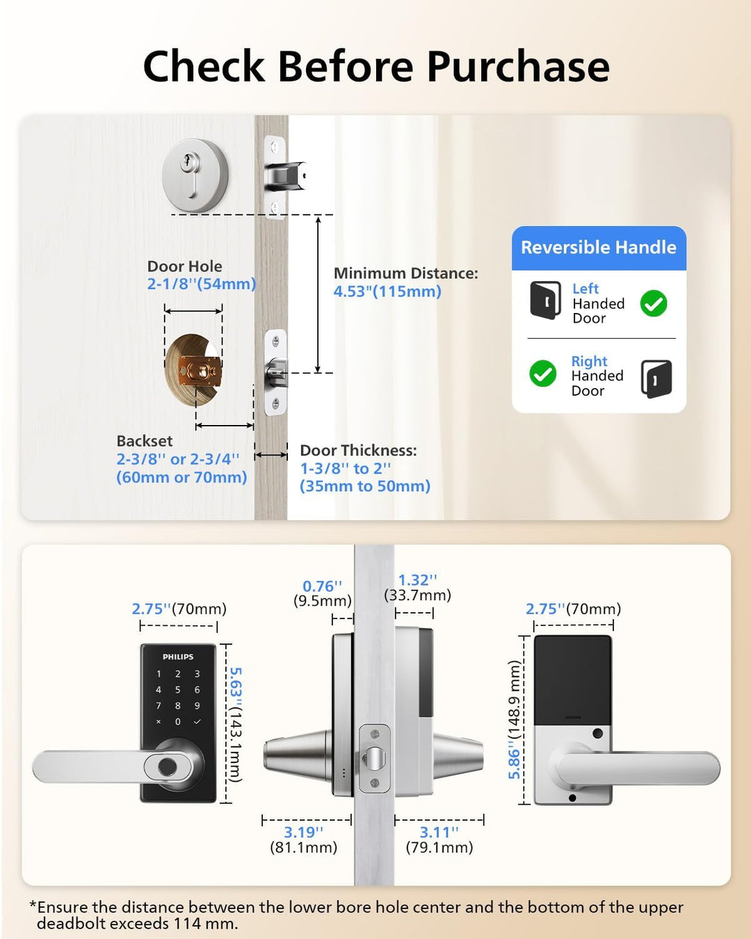 Philips Cerradura de puerta inteligente Wi-Fi con asa, cerradura de...