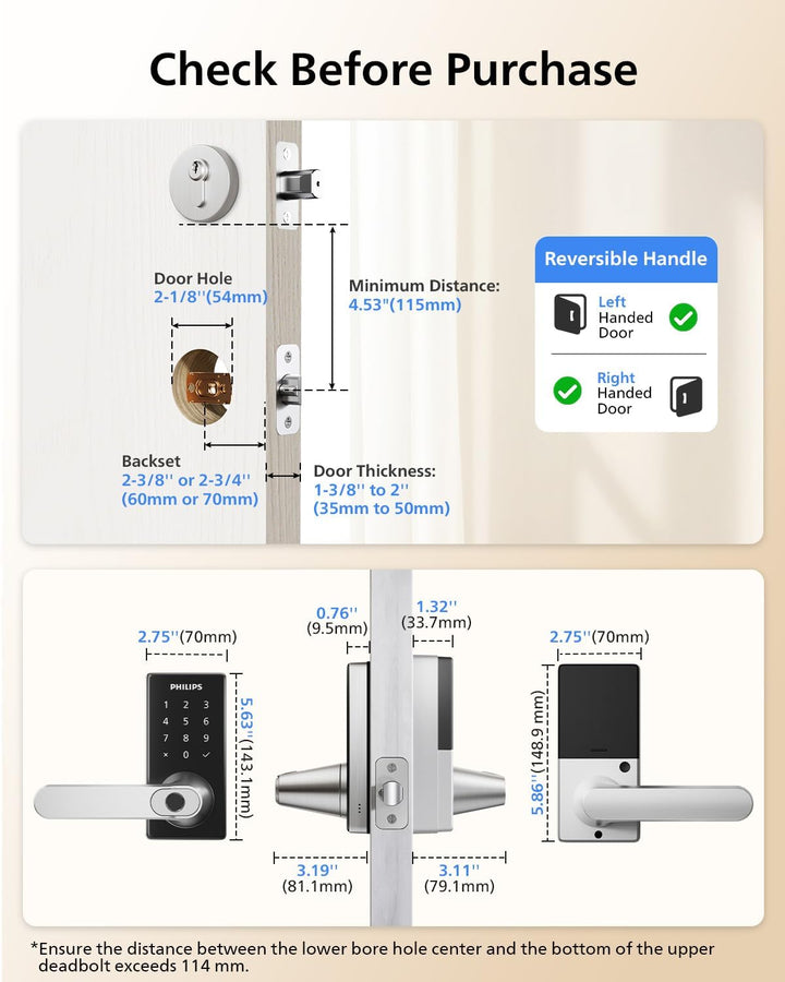 Philips Cerradura de puerta inteligente Wi-Fi con asa, cerradura de...