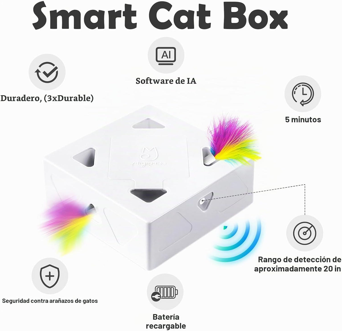 Interactive Cat Toys -Migibox para Indoor Bored Cats, Automatic Pop Out Feathers de 7 Holes Randomly, Motion Activated, USB Rechargeable (Purple Skin)