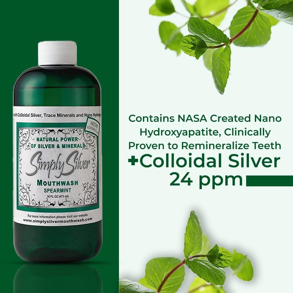 Simply Silver Mouthwash Sabor a menta verde - Fórmula de nano hidro...