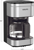 KRUPS Simply Brew Compact Cafetera de 5 Tazas: Diseño en Acero Inoxidable, Pause & Brew, Mantiene Caliente, Filtro Reutilizable, Jarra Antigoteo