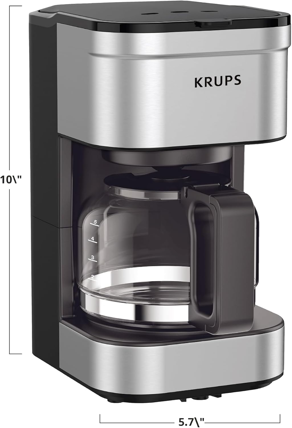 KRUPS Simply Brew Compact Cafetera de 5 Tazas: Diseño en Acero Inoxidable, Pause & Brew, Mantiene Caliente, Filtro Reutilizable, Jarra Antigoteo
