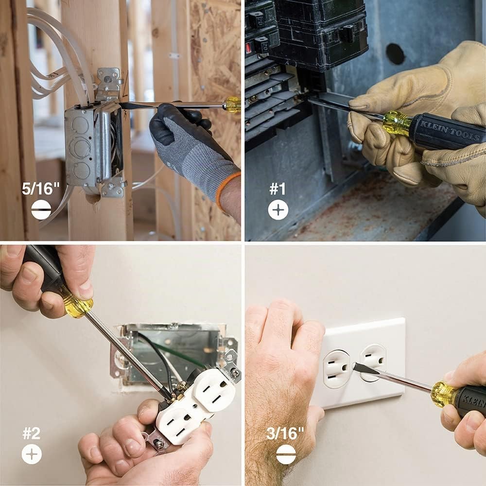 Klein Tools 85074 Juego de destornilladores de 6 piezas, fabricado en Estados Unidos, incluye 3 cabezales planos multiusos, 3 Phillips, comodidad de agarre acolchado