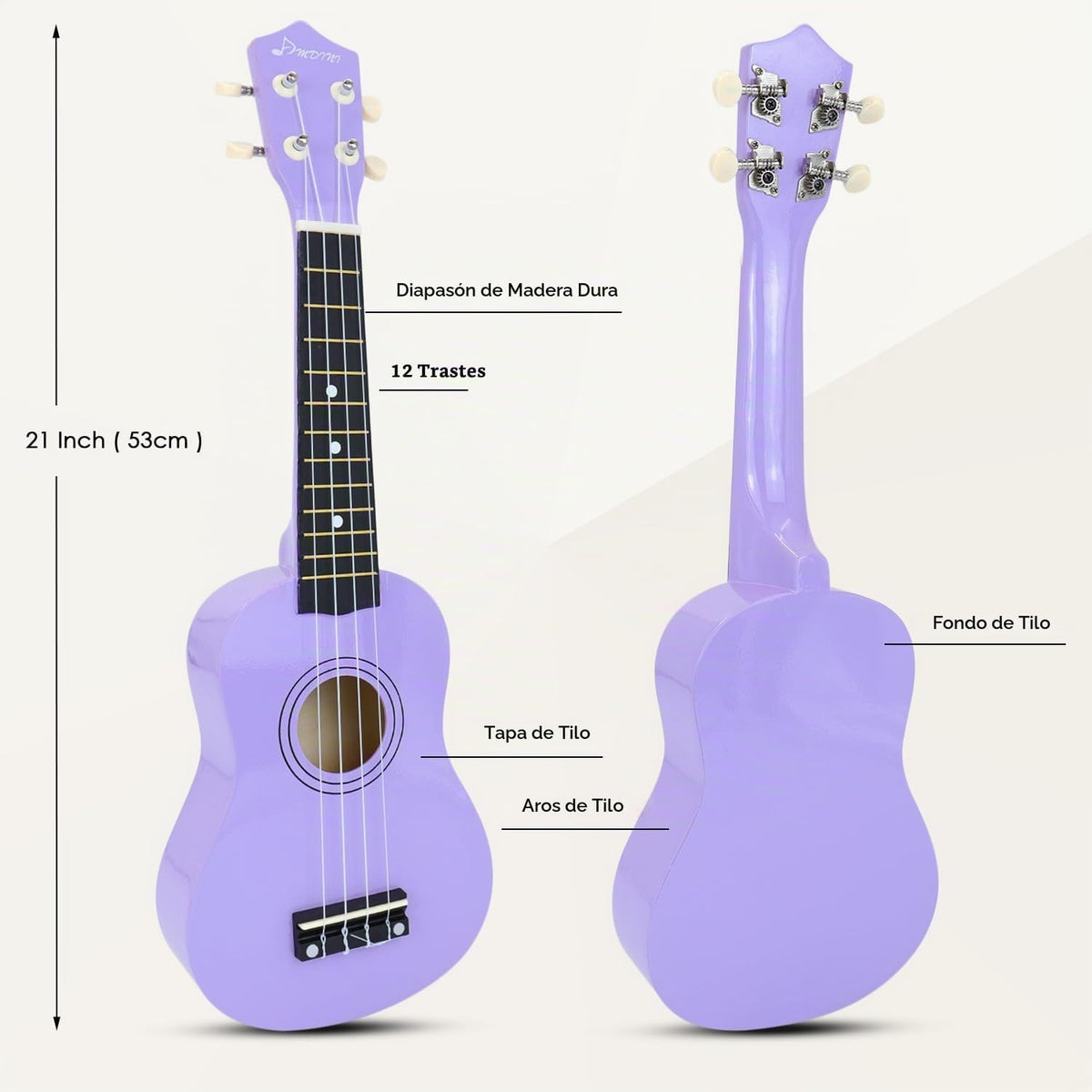 Ukelele Soprano para Niños 21 Pulgadas Madera Hawaiana Kit para Principiantes