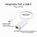 Gigabit PoE a USB C Converter, USB-C a Ethernet adaptador con 10W carga