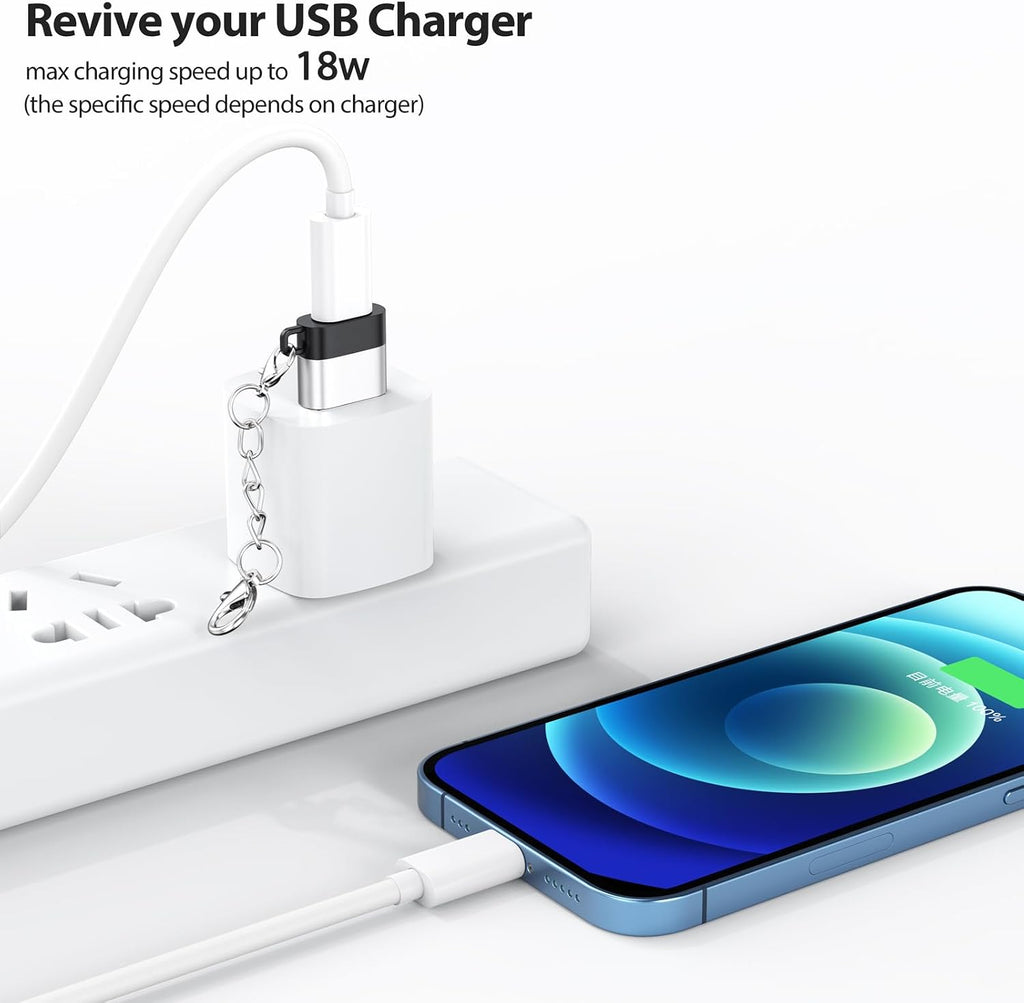 Adaptador USB A a USB C, paquete de 10 con llavero, carga de 18 W, transferencia de 480 Mbps