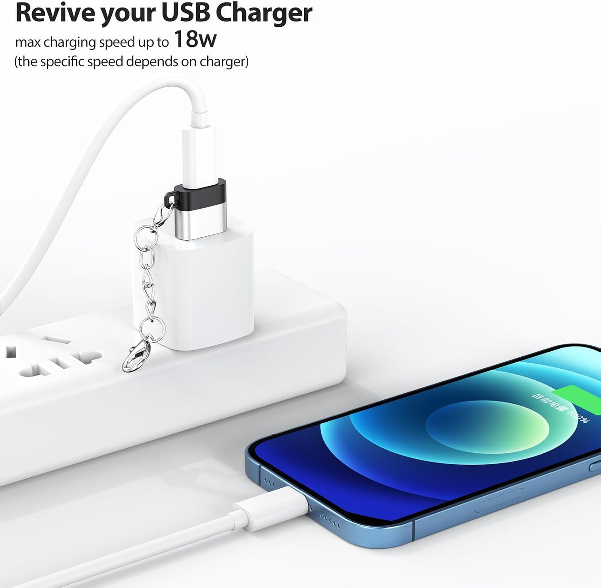 Adaptador USB A a USB C, paquete de 10 con llavero, carga de 18 W, transferencia de 480 Mbps