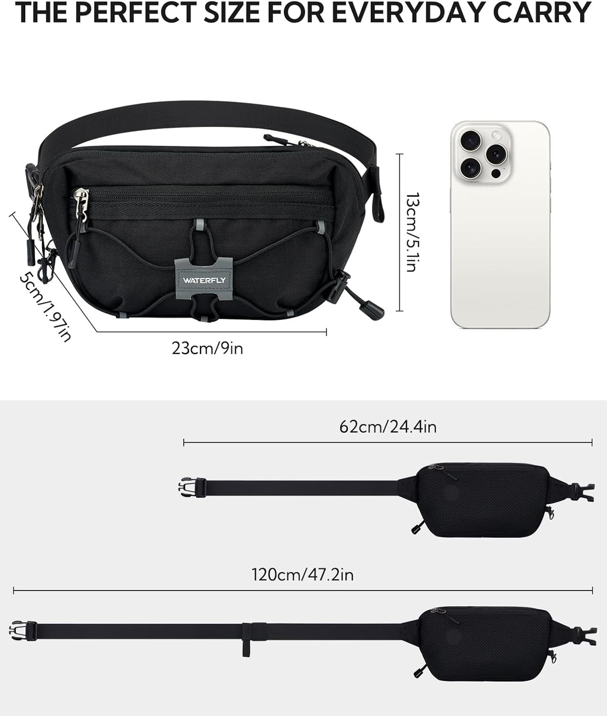 WATERFLY Riñonera pequeña con bloqueo RFID para viajes, senderismo, bolsa