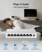 BrosTrend Switch de 2.5Gb, Switch de Red de 8 Puertos 2.5 Gigabit, Switch Ethernet No Administrado para Consola de Juegos, NAS, PC, Switch de Redes de Computadora Plug & Play Sin Ventilador, Montaje