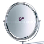 JERDON Espejo de maquillaje de pared de dos caras con aumento 3X-1X - Espejo de 9 pulgadas de diámetro se extiende 9 pulgadas - Acabado cromado pulido - Modelo JP3030CF