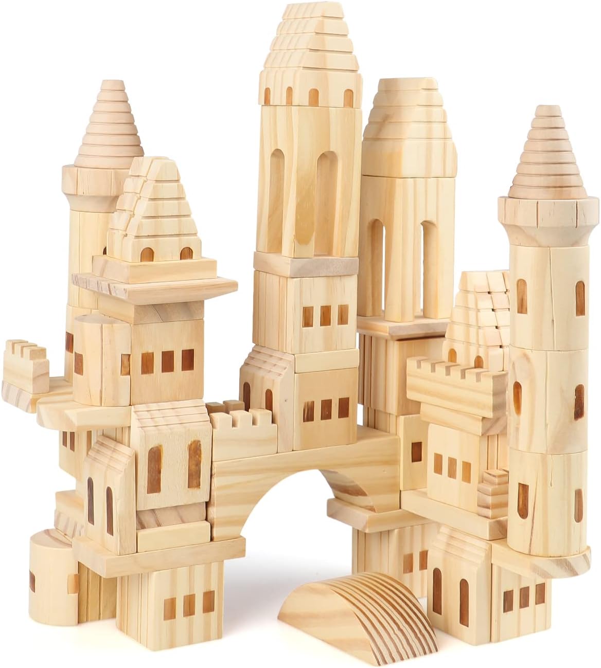 75 piezas de bloques de castillo de madera medievales caballeros princesas castillo de madera bloques de construcción para niños y niñas