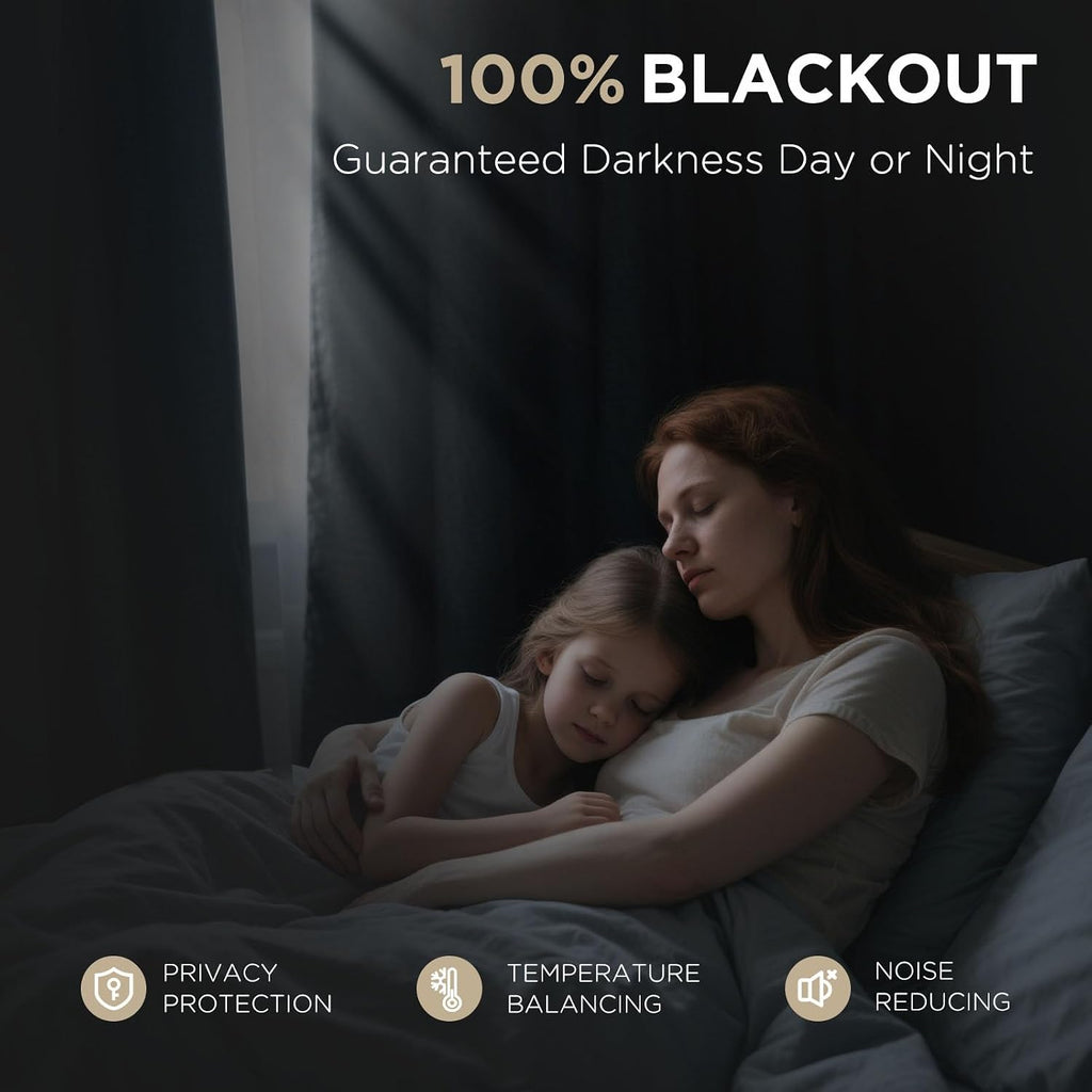 Joydeco - Cortinas 100 % opacas para dormitorio, cortinas de lino natural, cortinas de bloqueo de luz con aislamiento térmico, bolsillo para barra y pestaña trasera, oscurecimiento de privacidad