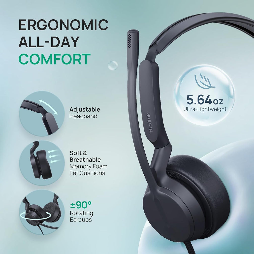 Yealink Auriculares USB-C/A con cable UH42, micrófono con cancelación de