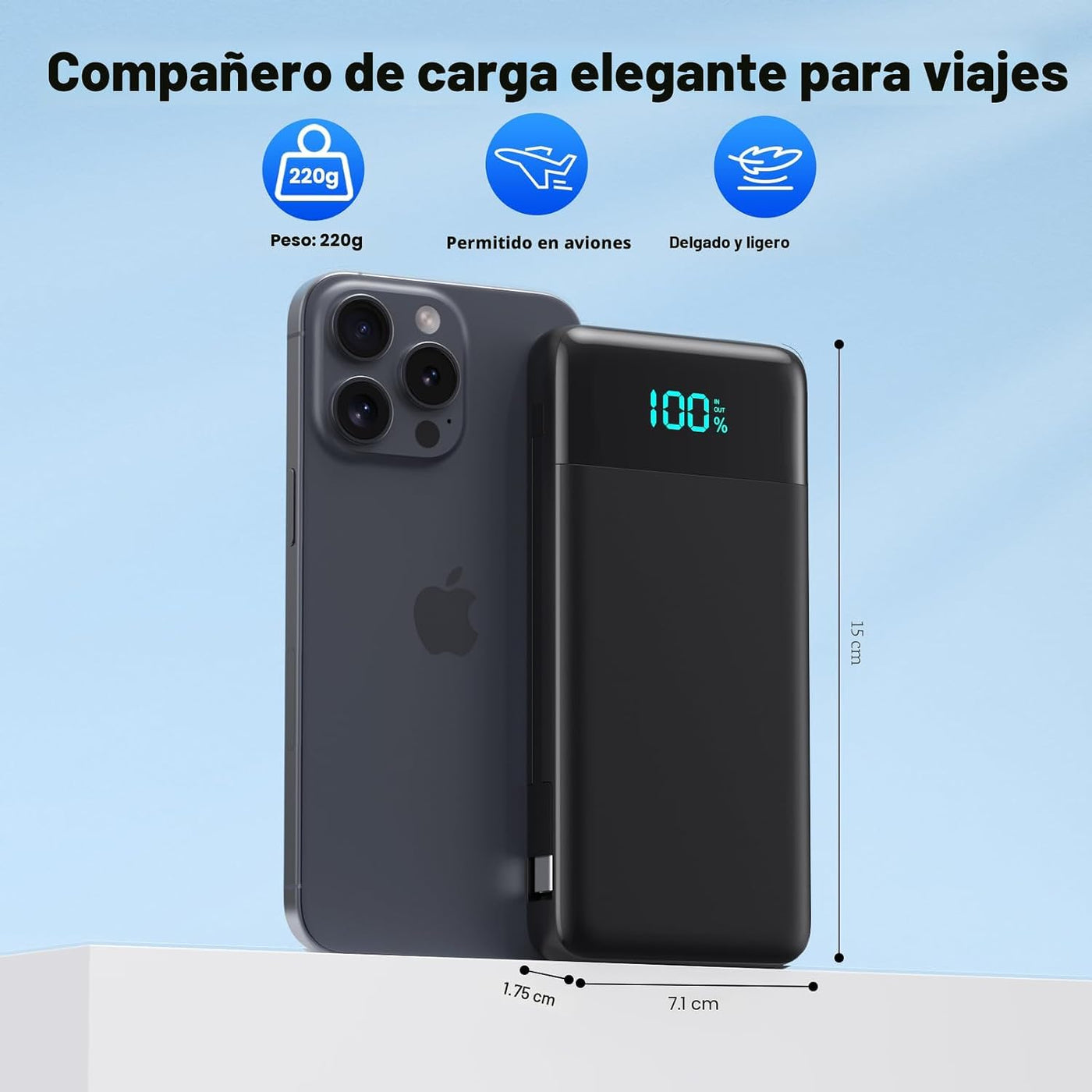 Cargador portátil para iPhone, banco de energía delgado de 13800 mA...