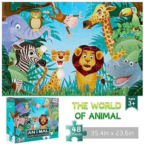 Rompecabezas de suelo jumbo para niños, rompecabezas de animales de 48