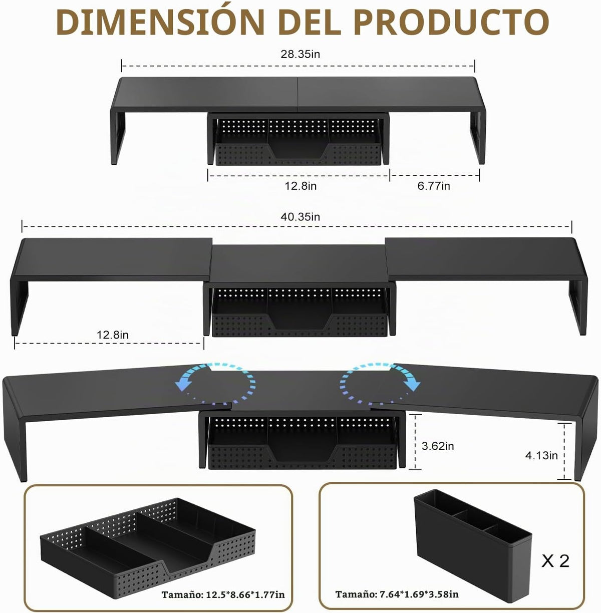 Soporte elevador para monitor doble con cajón y 2 soportes para