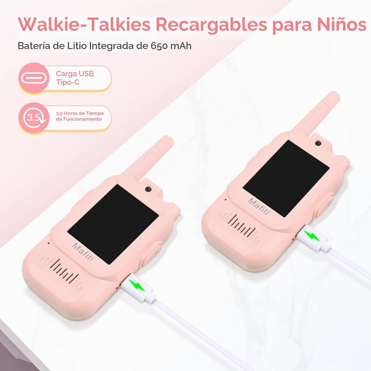 Mafiti Toys Walkie Talkies de Video para Niños 2 Paquetes Recargables de Larga Alcance