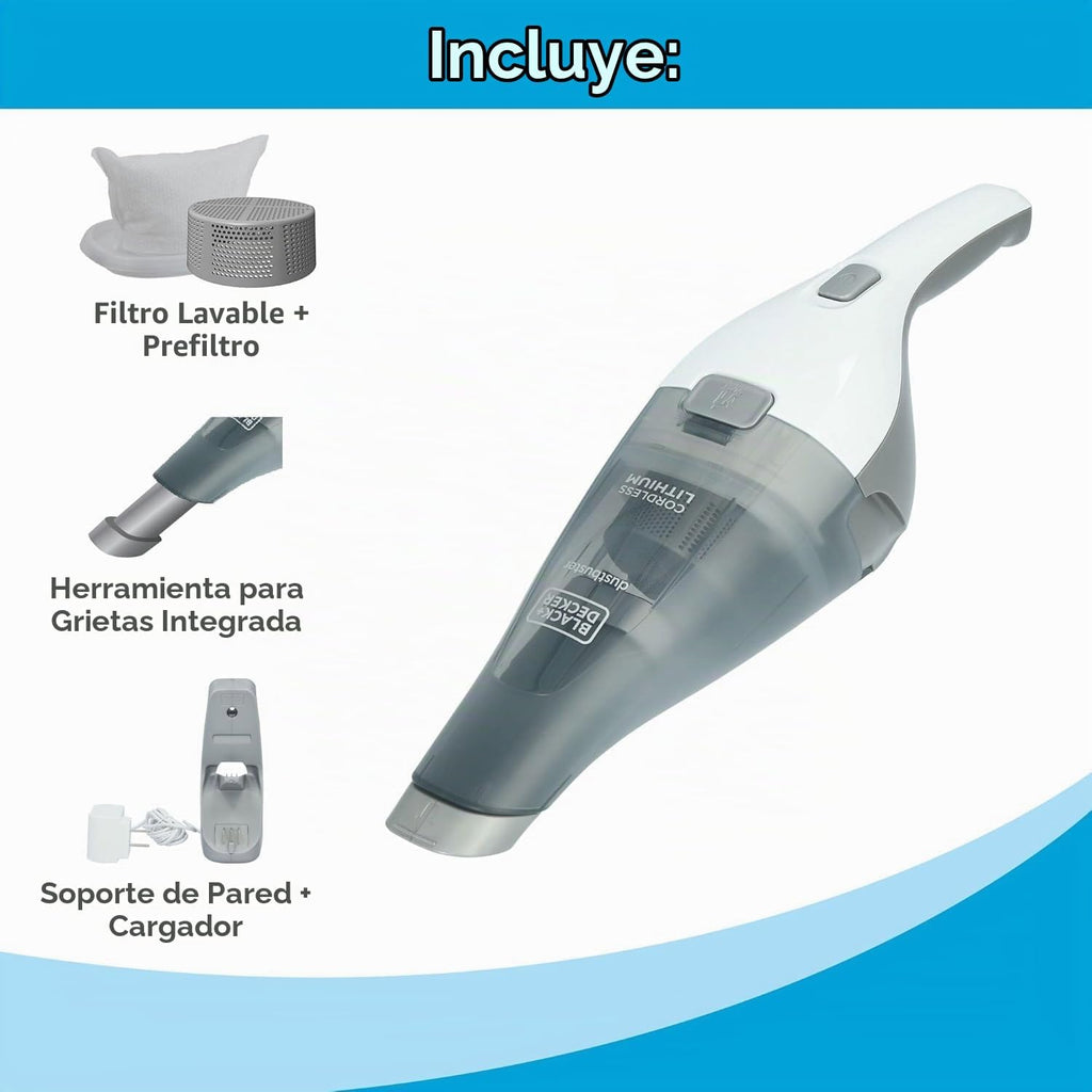 BLACK+DECKER Dustbuster - Aspiradora de mano inalámbrica, aspiradora portátil para automóvil, recargable, montaje en pared, fuerte succión rápida (HNVC215B10)