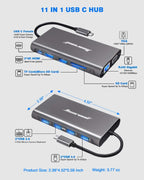 Hiearcool USB C Docking Station, 11-en-1 Dock, HDMI, VGA, Ethernet, Grey