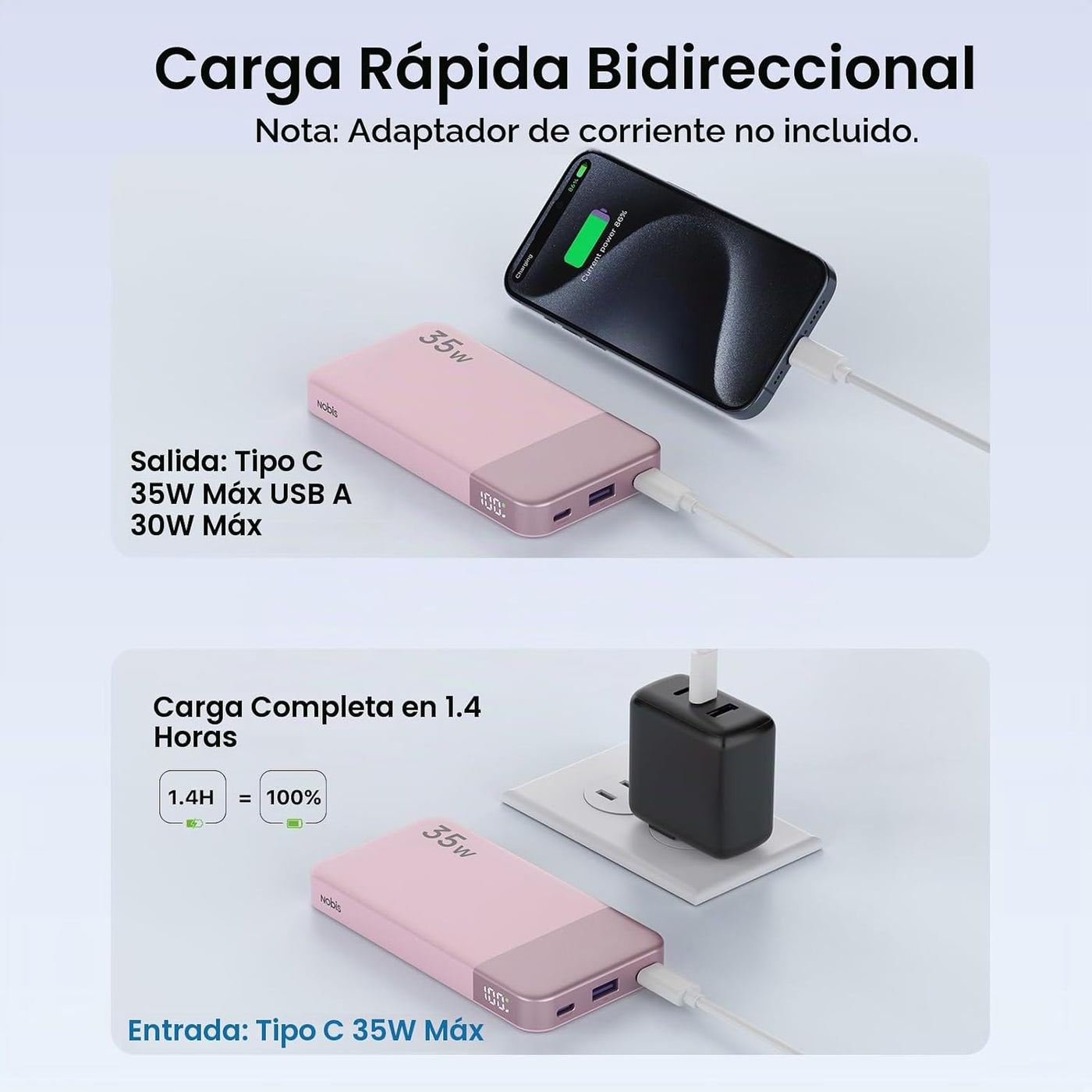 NOBIS Cargador portátil de banco de energía 35W 10000mAh | Batería...