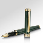 BEILUNER - Bolígrafo de rodillo de laca verde, diseño de tapa con diamantes incrustados, borde de 24K de oro, noble y elegante, recarga de tinta Schneider, el mejor set de regalo de bolígrafo para
