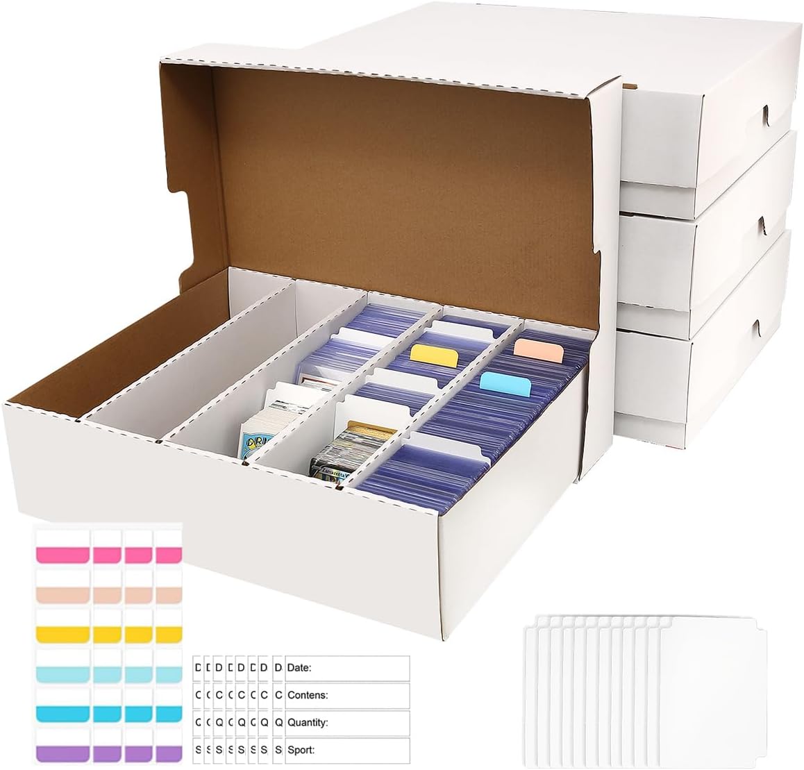 Caja de tarjetas deportivas de 5 filas y 3200 unidades, caja de almacenamiento de tarjetas de cartón con divisor a granel, caja de almacenamiento de tarjetas de béisbol, caja de