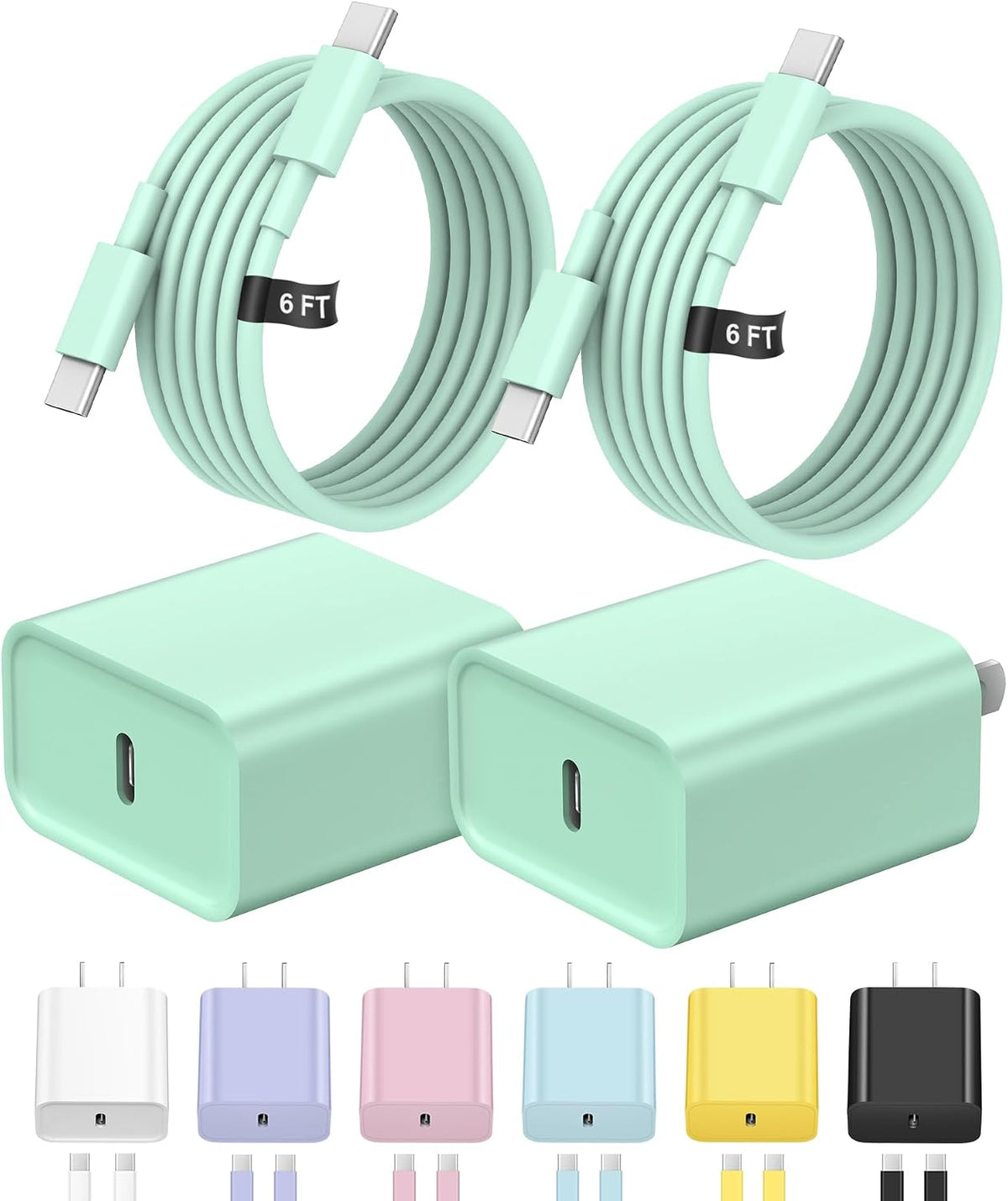 Cargador de carga rápida para iPhone 17 y 16 [certificado de seguridad UL] 20 W, paquete de 2 cargadores USB C, cargadores tipo C con cable tipo C de 6 pies para iPhone Air/17/17 Pro/17 Pro Max/16/16