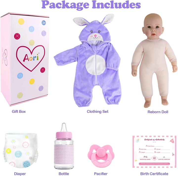 Aori Real Baby Dolls - Muñeca de bebé realista de 17 pulgadas con c...