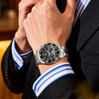 OLEVS Reloj de caballero Cronógrafo de lujo con fases de la luna, dos tonos, acero inoxidable, a prueba de agua, luminiscente, calendario empresarial, reloj de pulsera