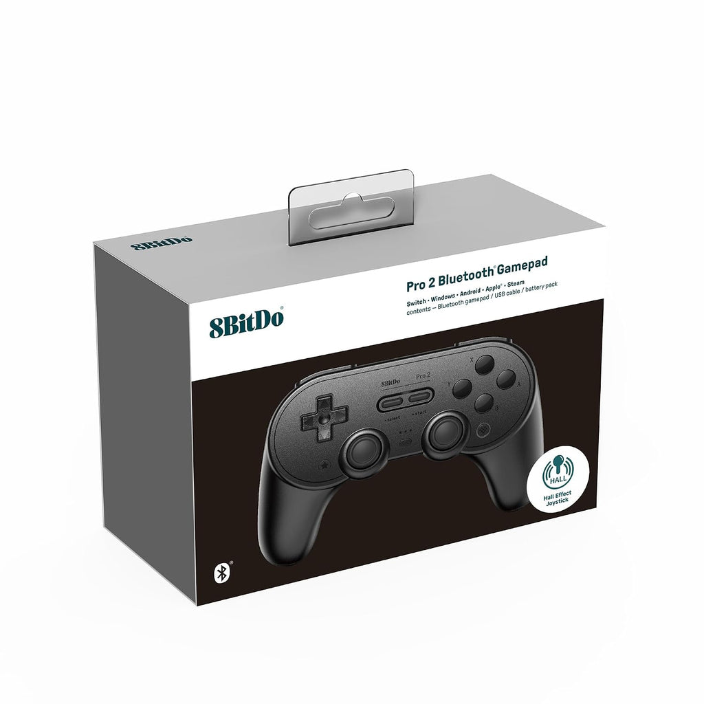 Controlador 8BitDo Pro 2 Bluetooth para Switch, actualización con joystick de efecto Hall, controlador de juego inalámbrico para Switch, PC, Android, Steam Deck y Apple (Edición Negra)